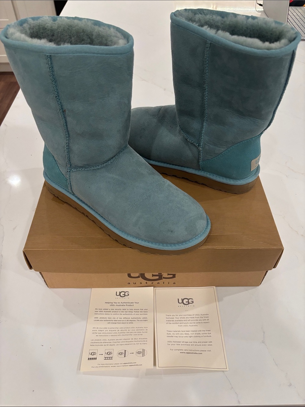 UGG Classic Short Boots in Sky Blue Suede